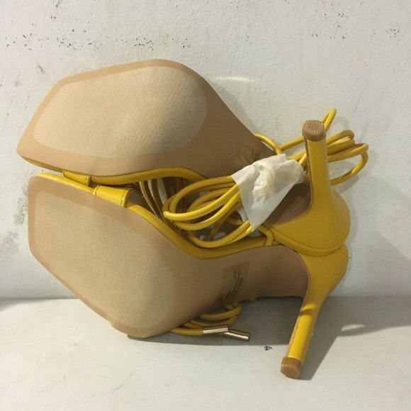 NWT CAPE ROBBIN AIGO GOLD STUDDED LACE UP HEELS YELLOW 5.5 - Picture 16 of 16